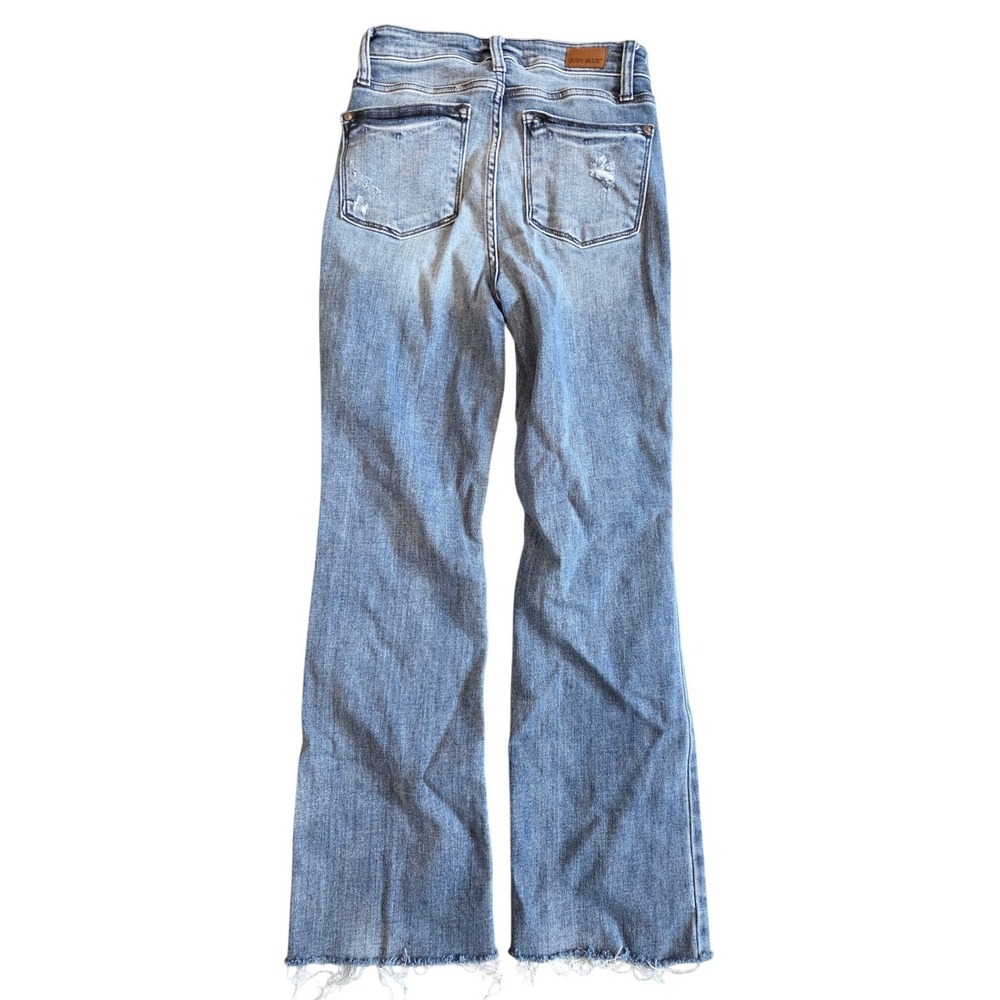 Judy Blue Los Angeles Bootcut Jeans Light Wash Distressed Raw Hem Size 0/24 - Picture 3 of 3